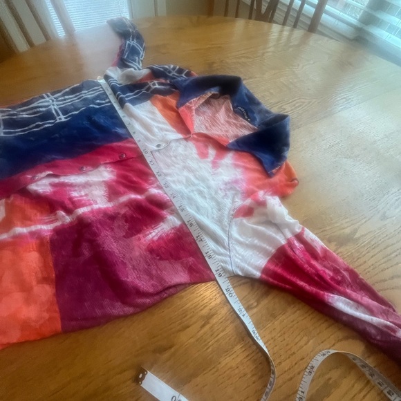 David Cline Crushed Long Sleeve Artsy Pink Orange Blue Hand Dyed Top Shirt M - Picture 6 of 8